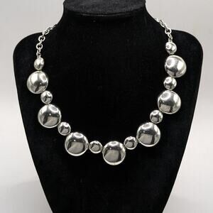 Liz Claiborne Silver Tone Shiny Mirrored Bubble Adjustable Choker Necklace